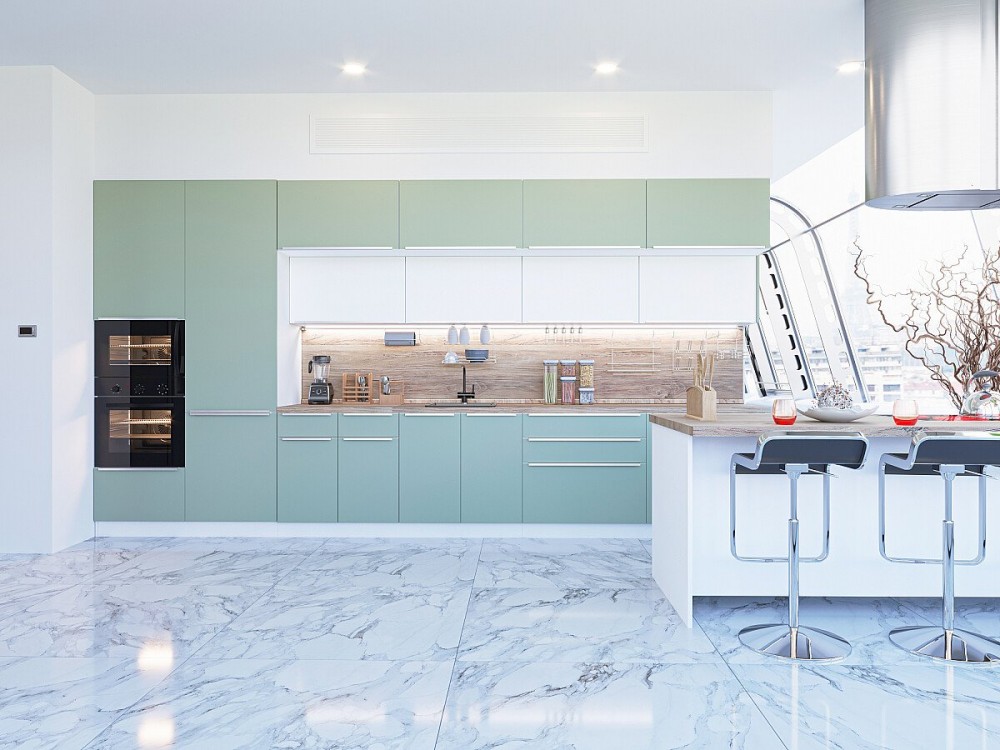 Кухня Фьюжн-02 Silky Mint/Silky White