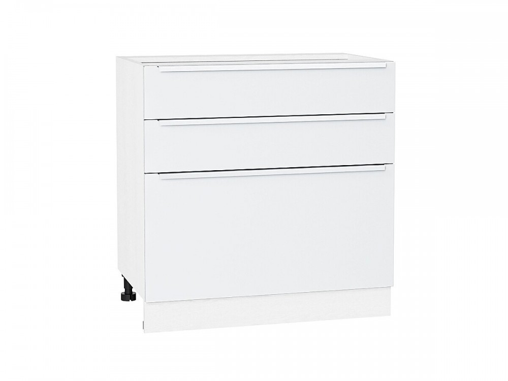  Шкаф нижний с 3-мя ящиками Фьюжн Silky White