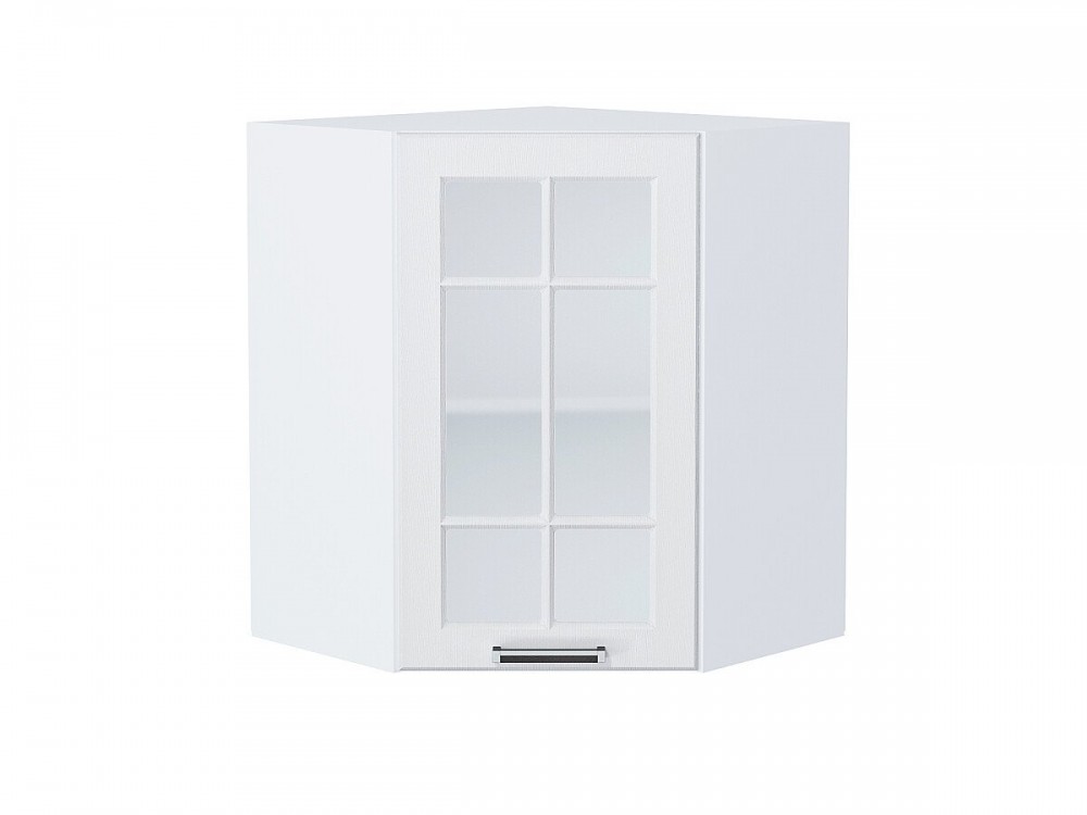  Шкаф верхний угловой остекленный Прага Белое дерево